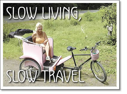michele on her pink pedicab in tofino