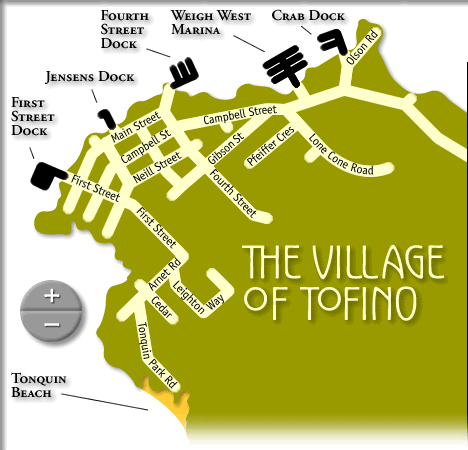tofino map: map of the village of tofino with street names